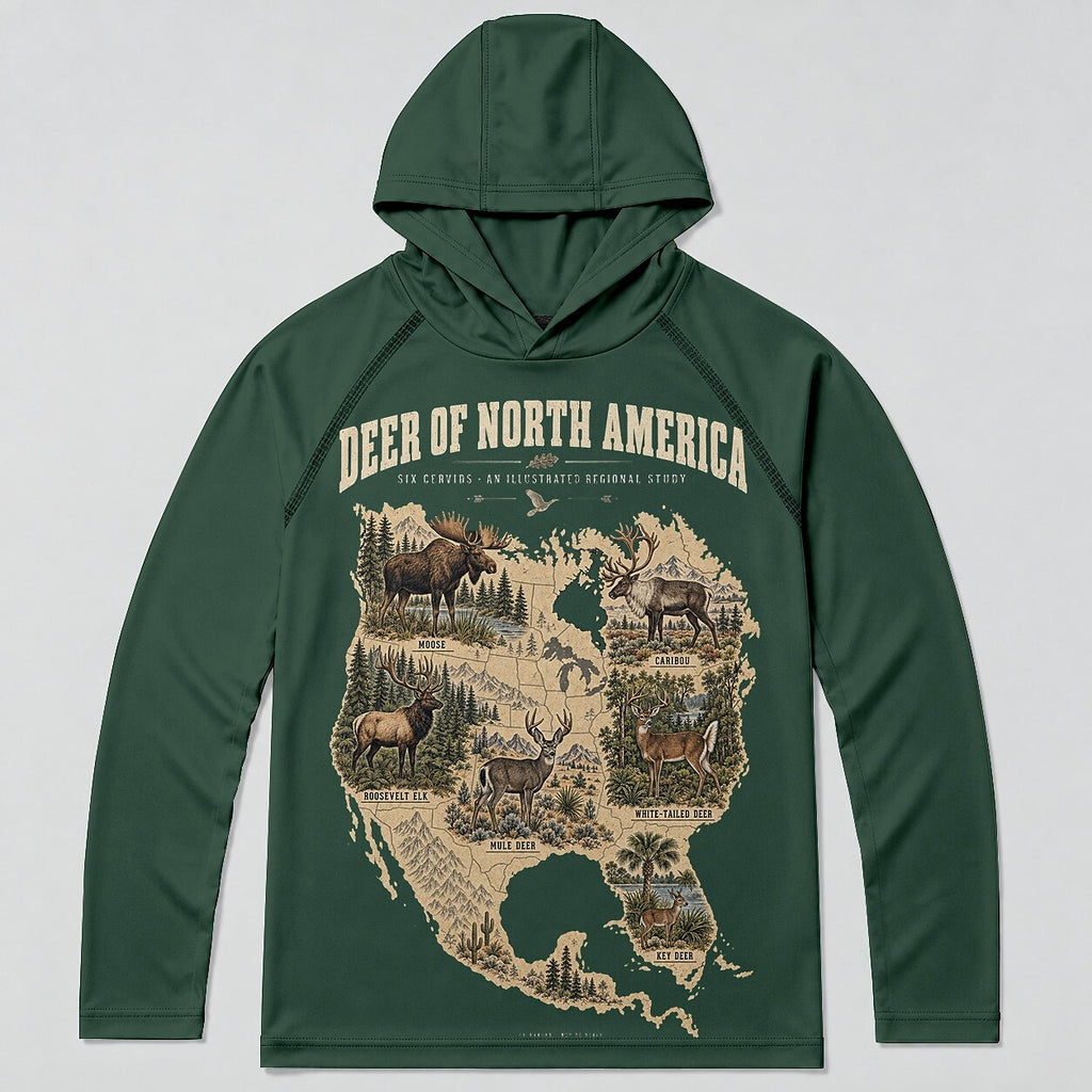 UPF 50+ Deer North America Map Hunting Sun Hoodie