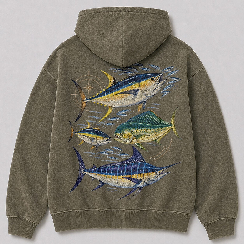 Washed Tuna Mahi Mahi Marlin Fishing Hoodie