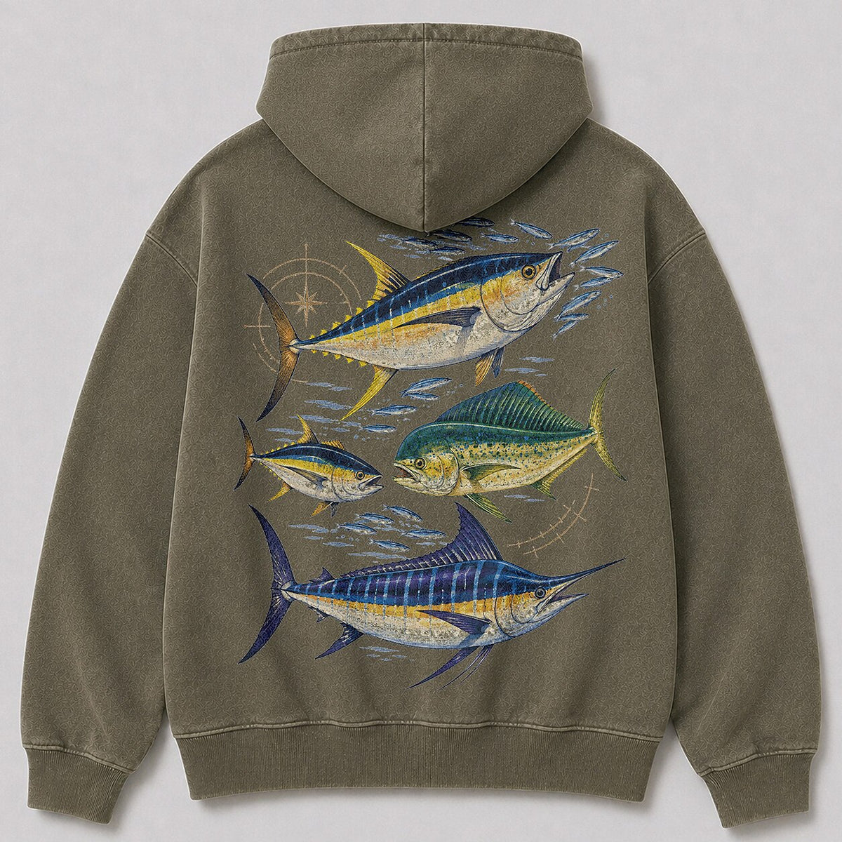 Washed Tuna Mahi Mahi Marlin Fishing Hoodie