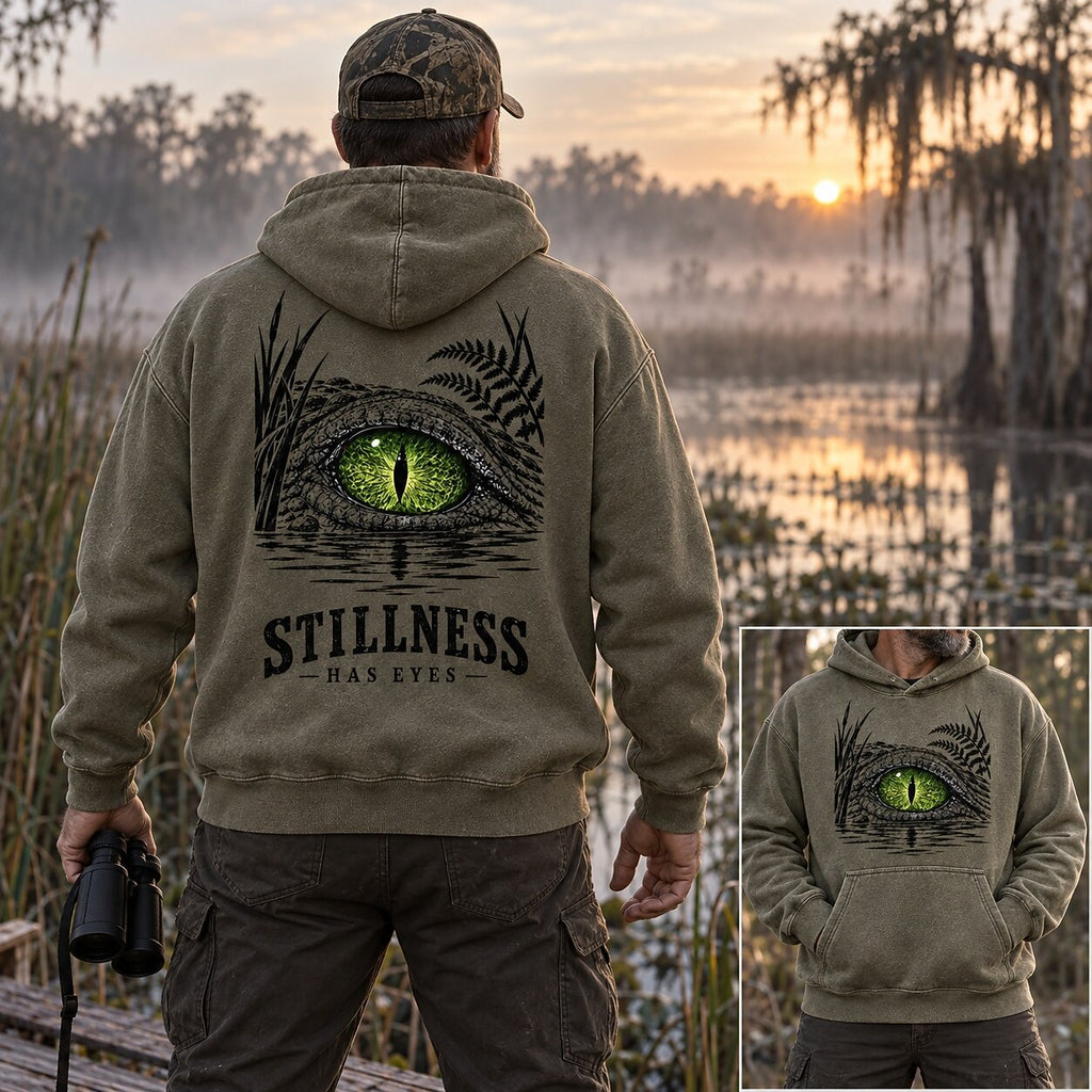 Washed Alligator Swamp Wildlife Hunting Graphic Hoodie