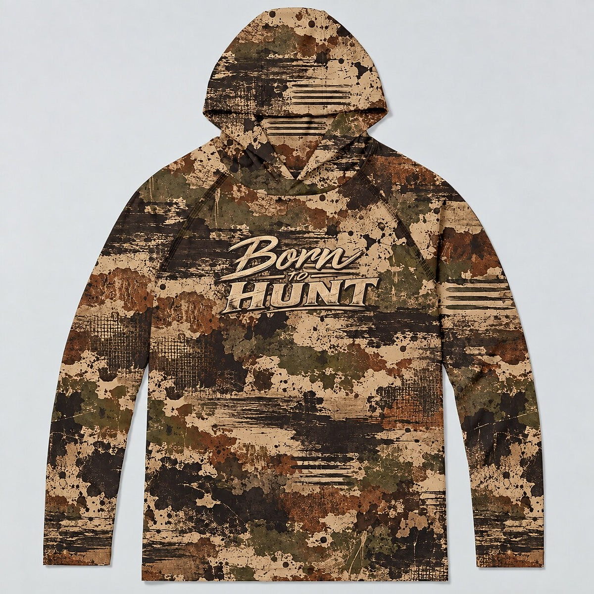 UPF 50+ Born to Hunt Distressed Camo Sun Hoodie