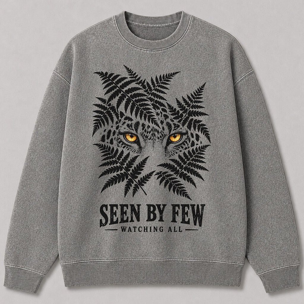 Washed Hidden Leopard Fern Jungle Wildlife Graphic Sweatshirt
