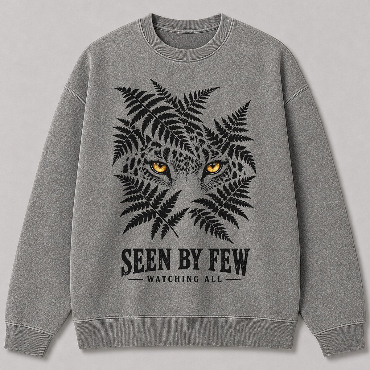 Washed Hidden Leopard Fern Jungle Wildlife Graphic Sweatshirt