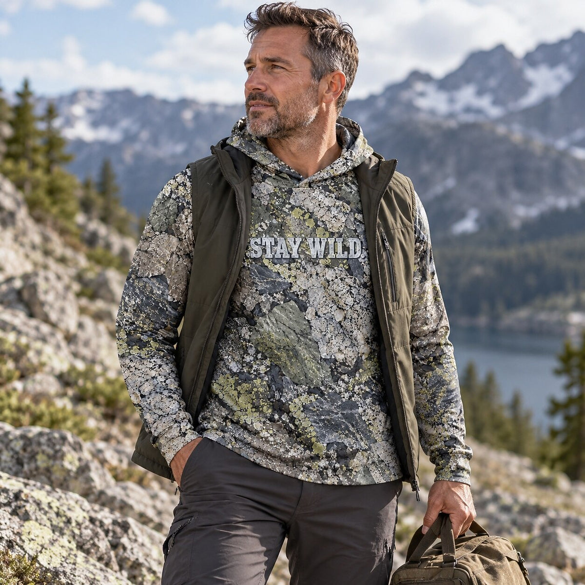 UPF 50+ Stay Wild Stone Camo Sun Hoodie