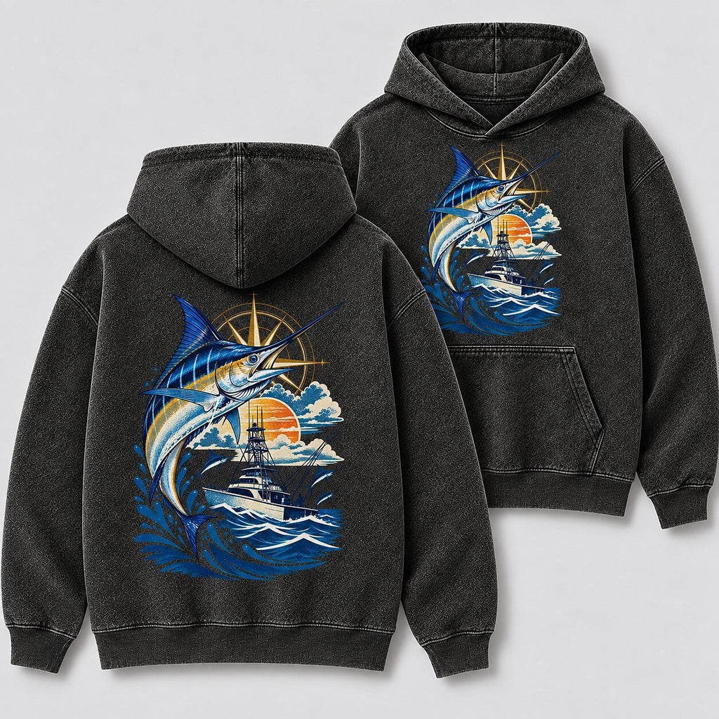 Washed Marlin Offshore Sportfishing Hoodie Graphic Design
