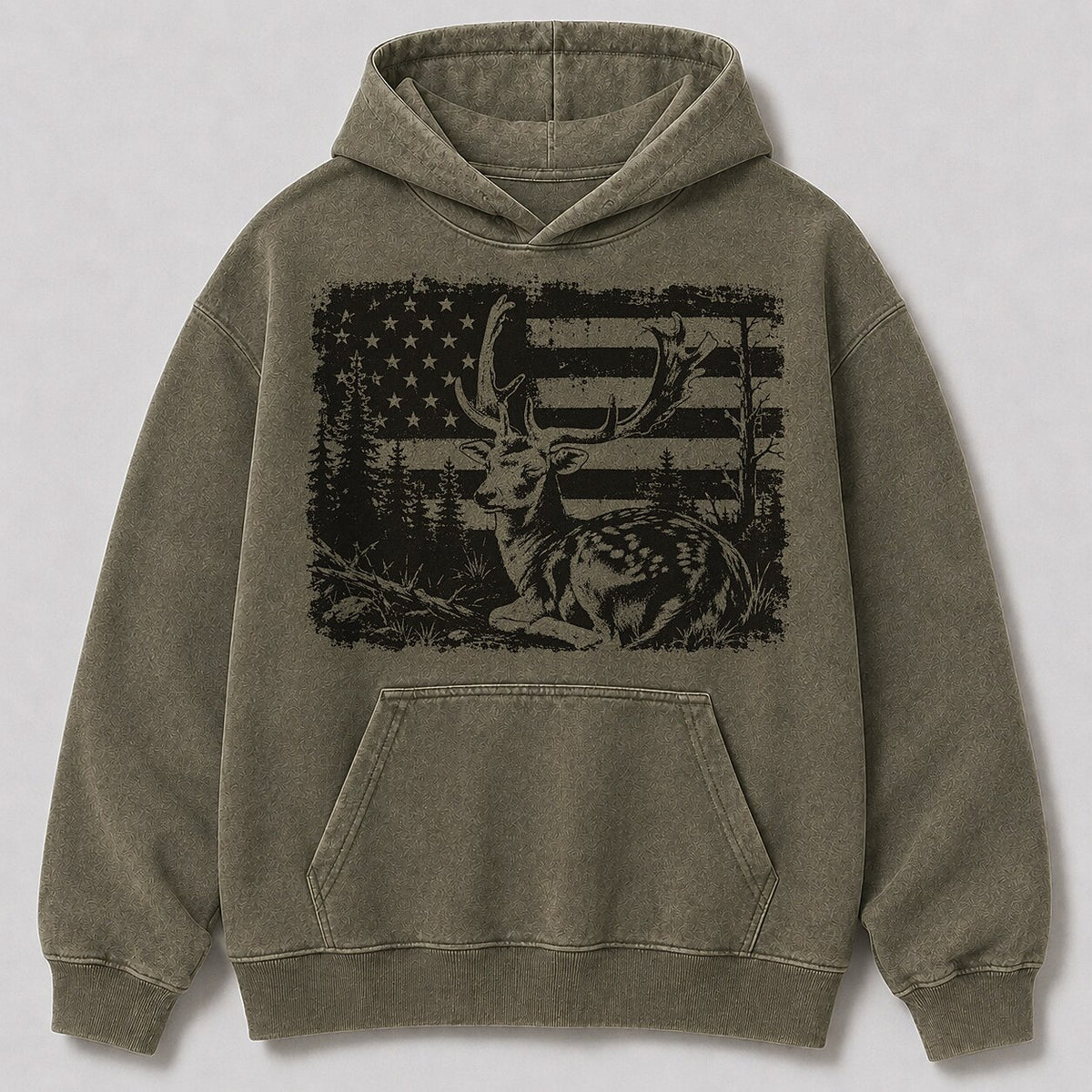 Washed Whitetail Buck American Flag Hunting Hoodie