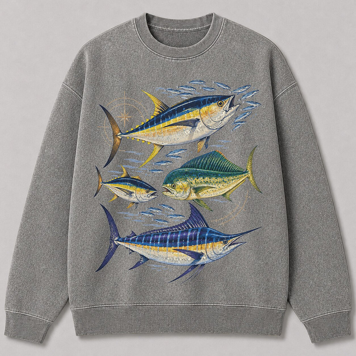 Washed Tuna Mahi Mahi Marlin Fishing Graphic Sweatshirt